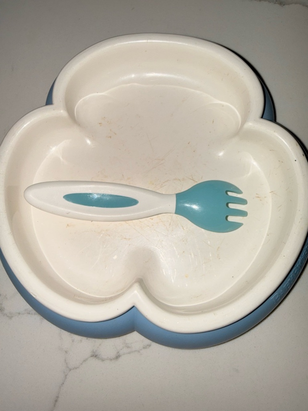 Beaba Kids Suction Plate with Matching Fork — Blue & White - Picture 6 of 6